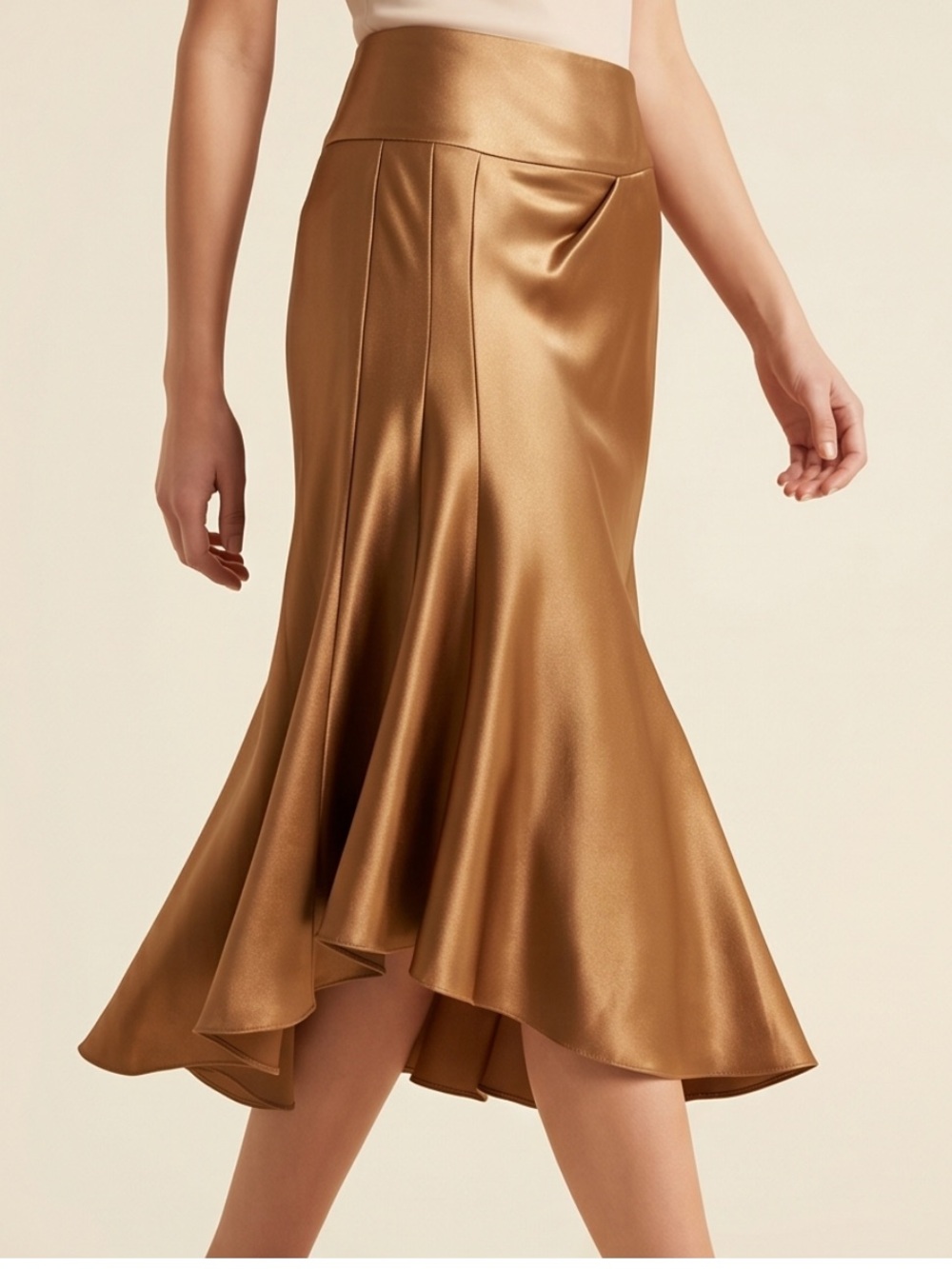 le chateau Bronze Satin High-Low Flared Skirt